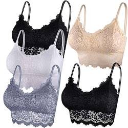 Duufin 5 Stück Bralette Spitzen BH Bralette Spitze Gepolstert BH für Damen und Mädchen (Schwarz, Grau, Beige, Weiß, L-XL) von Duufin