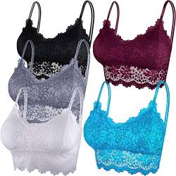 Duufin 5 Stück Bralette Spitzen BH Bralette Spitze Gepolstert für Damen und Mädchen (Weiß, Schwarz, Grau, Dunkelrot, Türkis, L-XL) von Duufin