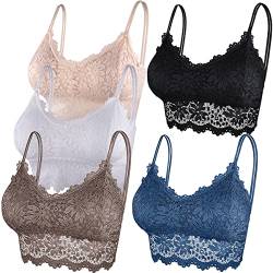 Duufin 5 Stück Spitzen BH Bralette Spitze Gepolstert für Damen und Mädchen(Weiß, Schwarz, Beige, Stahlblau, Rosy Brown, S-M) von Duufin