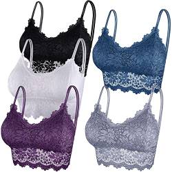 Duufin 5 Stück Spitzen BH Bralette Spitze Gepolstert für Damen und Mädchen, 5 Farben (Schwarz, Weiß, Grau, Lila, Stahlblau, L-XL) von Duufin