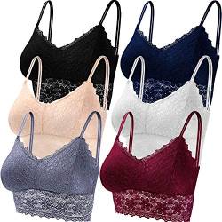 Duufin 6 Stück Bralette Spitze BH Bralette Gepolstert Spitze für Damen, 6 Farben (Schwarz, Beige, Weiß, Marine, Grau, Burgund, M) von Duufin