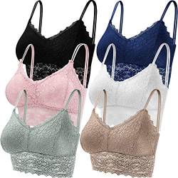 Duufin 6 Stück Bralette Spitze BH Bralette Gepolstert Spitze für Damen, 6 Farben (Schwarz, Weiß, Marine, Rosa, Oliv, Khaki, XL) von Duufin