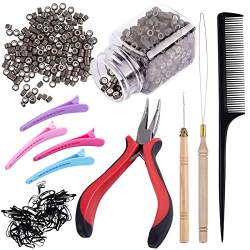 Duufin Microring Extensions Set mit 500 Dunkelblond Microringe 1 Stück Microring Zange 2 Stück Microring Nadel 4 Stück Haarspange 1 Stück Kamm und Mini Haargummis für Haarverlängerung Extensions von Duufin