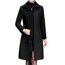 Duyang Damen Wollmischung Peacoat Umlegekragen Einreihig Elegant Mantel Langarm Oberbekleidung mit Taschen, Schwarz, XL von Duyang