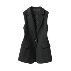 Dvbfufv Damen Reverskragen Weste Mantel Klassische All-Matched Einreiher Ärmellos Solide Weste Lady Vintage Jacke, Schwarz , 36 von Dvbfufv