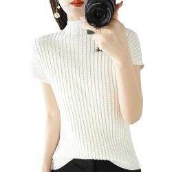 Sommer Dünner Baumwoll-Kurzarmpullover Damen Halbhoher Kragen Pullover T-Shirt Tops White L von Dvbfufv