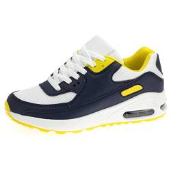 Dvina Sport - Sportschuhe Herren Damen Laufschuhe Joggen Sneaker leichte Turnschuhe Runners Dämpfung Neon-Farbe 2210 Navy Gelb Weiß EU 44 von Dvina