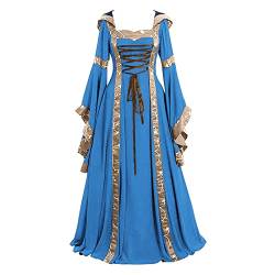 Dwevkeful Damen Mittelalter Kleid Satin Trompetenärmel Bodenlanges Retro Kostüm Gewand Schnürung Gothic Mittelalterliches Cosplay Prinzessin Kleidung HexenKostüm Gewand von Dwevkeful