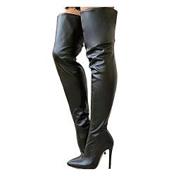 Dwevkeful Damen Overknees Plateau Stiletto High Heels Stiefel Winterschuhe High Heels Sohle Hohe Stiefel Boots Schnürschuhe Langschaft Stiefel Leder Knie Plateaustiefel Schuhe von Dwevkeful