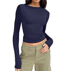 Dwevkeful Damen Y2K Eng Crop Pullover Langarmshirt Herbst Winter Langarm Rundhals Slim Fit Kurz Shirt Crop Top Langarmhemd Sweatshirt Oberteile Blus von Dwevkeful