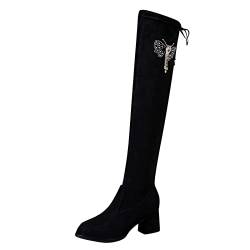 Dwevkeful Langschaftstiefel Overknees Stiefel Damen Sexy Stretch High Heels Stiefel mit spitzem Langschaftstiefel Einfarbig Schlupfstiefel Winterstiefel Elegante Herbst Winter Sockenstiefel von Dwevkeful