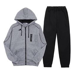 Herren Warmer Jogginganzug Winter Plüsch Trainingsanzug Herren Fleece Hausanzug Herren Winter Gefüttert und Warm Jogginganzug Herren Innen Mit Fell Kapuzenjacke Jogginghose Bekleidungsset 2-Teilig von Dwevkeful