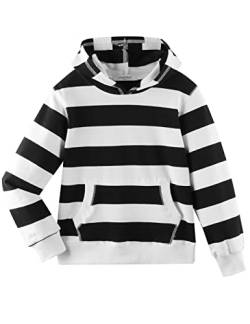 Dybker Jungen Mädchen Hoodies Kapuzenpullover Classic Solid Sport Pullover Top Leichte Serie Weiche Plüsch Baumwolle für 5-12 Jahre, Schwarz und Weiß gestreift, 7-8 Jahre von Dybker