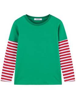 Jungen Mädchen Baumwolle Langarm Gestreifte T-Shirts Kinder Tee Alter 4T 5 6 7 8 9 10 11 12 Rundhalsausschnitt Shirt, Grün und Rot, Weiß, 11-12 Jahre von Dybker