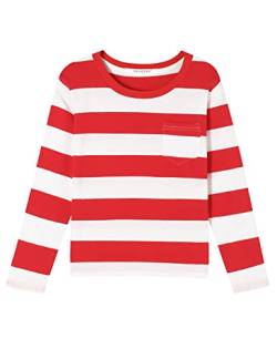 Jungen Mädchen Baumwolle Langarm Gestreifte T-Shirts Kinder Tee Alter 4T 5 6 7 8 9 10 11 12 Rundhalsausschnitt Shirt, Rot und Weiß gestreift, 11-12 Jahre von Dybker