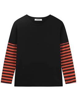 Jungen Mädchen Baumwolle Langarm Gestreifte T-Shirts Kinder Tee Alter 4T 5 6 7 8 9 10 11 12 Rundhalsausschnitt Shirt, Schwarz und Orange Navy, 5-6 Jahre von Dybker