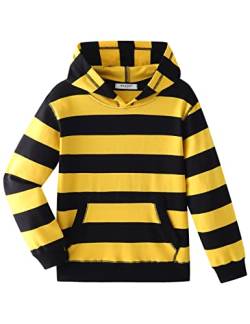 Jungen Mädchen Hoodies Kapuzenpullover Klassisch Solid Sport Pullover Top Leichte Serie Weiche Plüsch Baumwolle für 5-12 Jahre, Gelb und Schwarz gestreift, 4 Jahre von Dybker