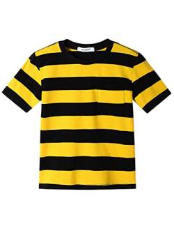 T-Shirt Jungen Mädchen Streifen Rundhalsausschnitt Kurzarm Baumwolle Tops für Kinder Gelb Schwarz 2 Jahre von Dybker