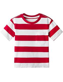 T-Shirt Jungen Mädchen Streifen Rundhalsausschnitt Kurzarm Baumwolle Tops für Kinder Rot Weiß 2 Jahre von Dybker