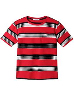 T-Shirt Jungen Mädchen Streifen Rundhalsausschnitt Kurzarm Baumwolle Tops für Kinder Rot Weiß Schwarz 4 Jahre von Dybker