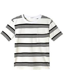 T-Shirt Jungen Mädchen Streifen Rundhalsausschnitt Kurzarm Baumwolle Tops für Kinder Weiß Schwarz Gestreift 5-6 Jahre von Dybker