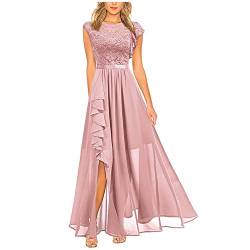 Abendkleid Damen Lang Elegant Spitze Cocktailkleid Einfarbige Maxikleid Rundhals Mittelarm Hochzeitskleid Reißverschluss Brautkleid Brautjungfern Kleid Slim Fit Abiballkleid Partykleid von Dyhxuan