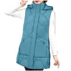 Damen Lang Weste Steppweste Winter Daunenweste Übergangsweste Winterjacke Longweste Winterweste Leichte Warm Gesteppt Casual Reißverschluss Damen Winter Steppweste mit Kapuze Daunenjacke von Dyhxuan