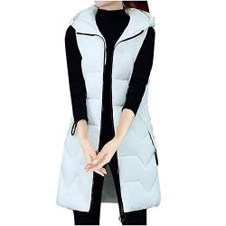 Damen Lang Weste Steppweste Winter Daunenweste Übergangsweste Winterjacke Longweste Winterweste Leichte Warm Gesteppt Casual Reißverschluss Damen Winter Steppweste mit Kapuze Daunenjacke von Dyhxuan