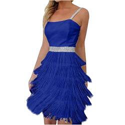 Dyhxuan 1925er Fransenkleid mit Träger Sexy Schulterfrei Partykleid Elegant Einfarbige Lateinisches Tanzkleid ärmellos Quadratischer Kragen Quastenkleid Knielang Cocktailkleid Wickelkleider von Dyhxuan