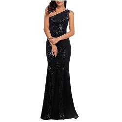 Dyhxuan Abendkleid Damen Mode Pailletten Cocktailkleid Ärmellos Ballkleid mit Eine Schulter Farbblocknähte Lang Partykleid Bodenlang Brautjungfern Kleider Slim Fit Abiballkleid Schlitz Maxikleid von Dyhxuan