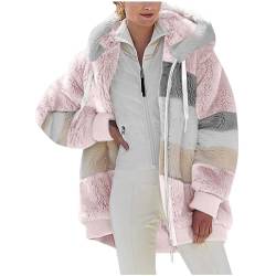 Dyhxuan Fleecejacke Damen Mode Einfarbige Winterjacke Langarm Übergangsjacke mit Reißverschluss Teddy Plüschjacke mit Kapuze Teenager Mädchen Softshelljacke Große Größen Outdoorjacke Kapuzenjacke von Dyhxuan