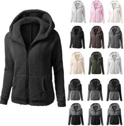 Dyhxuan Fleecejacke Damen mit Kapuze Lässig Einfarbige Teddy Plüschjacke Langarm Tunika Übergangsjacke Kapuzenjacke Leichte Gefüttert Fleece Softshelljacke Teenager Mädchen Herbstjacke Hoodie S-5XL von Dyhxuan