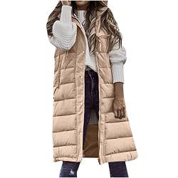 Dyhxuan Lang Jacke Weste Damen, Daunenweste mit Kapuze Winter Warm Longweste Ärmellose Lange Steppweste Leicht Winterjacke Winterweste Daunenmantel Daunenjacke Outwear Puffer Jacke Winterweste Mäntel von Dyhxuan