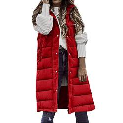 Dyhxuan Lang Jacke Weste Damen, Daunenweste mit Kapuze Winter Warm Longweste Ärmellose Lange Steppweste Leicht Winterjacke Winterweste Daunenmantel Daunenjacke Outwear Puffer Jacke Winterweste Mäntel von Dyhxuan