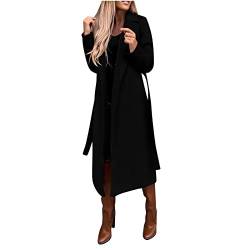 Dyhxuan Langer Trenchcoat mit Gürtel Damen Mantel Eleganter Windbreaker Frühlingsjacke Winterjacke Umlegekragen übergangsjacke Klassische Winddichter Wollmantel Lang Warm Bomberjacke Windjacke von Dyhxuan