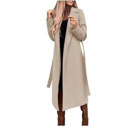 Dyhxuan Mantel Damen Herbst Lang Trenchcoat Windjacke Winterjacke Windbreaker mit Gürtel Modische Einfarbige Wollmantel Langarm Umlegekragen Übergangsjacke Leichte Jacke Wintermantel Softshellmantel von Dyhxuan