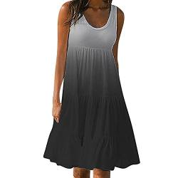 Dyhxuan Strandkleid Damen Sommer Ärmellos Sommerkleid mit U-Ausschnitt Geschichtetes Spleißen A-Linie Kleid Lässig Einfarbige Midikleid Knielang Sommerkleider Plus Size Urlaubskleid S-5XL von Dyhxuan