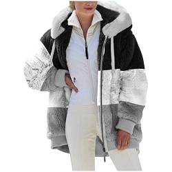 Dyhxuan Teddyjacke Damen Mode Einfarbige Fleecejacke Warm Winterjacke Damen Übergangsjacke mit Reißverschluss Langarm Plüschjacke mit Kapuze Teenager Mädchen Softshelljacke Große Größen Outdoorjacke von Dyhxuan