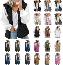 Dyhxuan Weste Damen Doppelseitiger Samt Teddy Fleeceweste ärmellos Einfarbige Winterjacke Warm Gefüttert Fleece Übergangsweste Herbst Winter Kapuzenweste Winterweste Gemütlich Cardigan Jacke Mantel von Dyhxuan