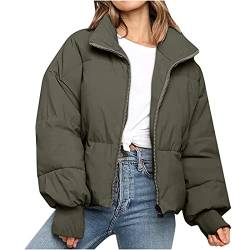 Dyhxuan Winterjacke Damen Winter Warm Daunenjacke Lässig Einfarbige Kurz Übergangsjacke Langarm Umlegekragen Pufferjacke Wintermantel mit Reißverschluss Jacken Teenager Mädchen Trend Outdoorjacke von Dyhxuan