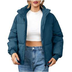 Dyhxuan Winterjacke Damen Winter Warm Daunenjacke Lässig Einfarbige Kurz Übergangsjacke Langarm Umlegekragen Pufferjacke Wintermantel mit Reißverschluss Jacken Teenager Mädchen Trend Outdoorjacke von Dyhxuan