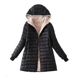 Fleecejacke Damen mit Kapuze Teddy Winterjacke Damen Vintage Einfarbige Übergangsjacke Langarm Softshelljacke Warm Gefüttert Fleece Kapuzenjacke Slim Fit Plüschjacke Wintermantel Funktionsjacke von Dyhxuan