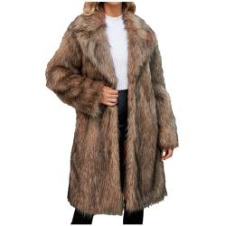 Kunstpelze Mantel Damen Lang Modische Einfarbige Fleece Kunstfell Mantel Langarm Umlegekragen Pelzimitat-Mantel Warm Cardigan Faux Pelzmantel Herbst Winter Winterjacke Pelzmantel Fellmantel von Dyhxuan