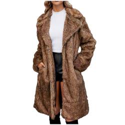 Mantel Damen Lang Trendige Einfarbige Kunstpelze Mantel Winter Warm Kunstfell Mantel Langarm Umlegekragen Winterjacke Cardigan Pelzimitat-Mantel Faux Pelzmantel Herbst Winter Pelzmantel von Dyhxuan