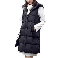 Steppweste Damen Lang Winterjacke Damen Mode Einfarbige Weste Damen Daunenweste ärmellos Kapuze Longweste Kapuzenweste Herbst Winter Damenwesten Winterweste Übergangsweste Daunenjacke Pufferjacke von Dyhxuan