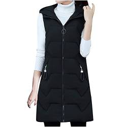 Steppweste Damen Lang Winterjacke Damen Mode Einfarbige Weste Damen Daunenweste ärmellos Kapuze Longweste Kapuzenweste Herbst Winter Damenwesten Winterweste Übergangsweste Daunenjacke Pufferjacke von Dyhxuan