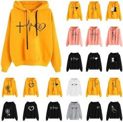 Sweatshirts für Damen Kapuzenpullover Kapuze Solid Hoodie Festliche Süß Sportshirt Lässig Mantel Wärmer Outdoor Jacken Schwarz Y2k Sweatshirtjacke Leicht Herzdruck Pulli Oversize Outwear von Dyhxuan