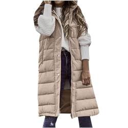 Weste Damen Lang Steppweste Winter Daunenweste Übergangsweste Winterjacke Longweste Winterweste Leichte Warm Gesteppt Casual Reißverschluss Pufferjacke mit Kapuze Daunenmantel Übergangsjacke von Dyhxuan