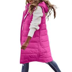 Weste Damen Lang Steppweste Winter Daunenweste Übergangsweste Winterjacke Longweste Winterweste Leichte Warm Gesteppt Casual Reißverschluss Pufferjacke mit Kapuze Daunenmantel Übergangsjacke von Dyhxuan