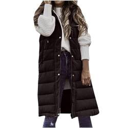 Weste Damen Steppweste Damen Lang ärmellos Kapuze Longweste Daunenweste Lässig Einfarbige Winterjacke Kapuzenweste Herbst Winter Damenwesten Winterweste Übergangsweste Daunenjacke Übergangsjacke von Dyhxuan